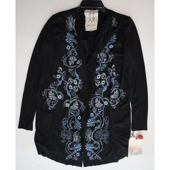 Johnny Was P-41317-F Women's Sz S Black Floral Embroidered Cardigan Sweater - Picture 8 of 8